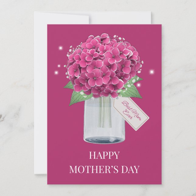 Carte Jour des mères joyeuse rose douce Hydrangea Floral (Devant)