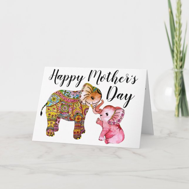 Carte Jour des mères joyeuses de bébé rose de Boho Eléph (Devant)