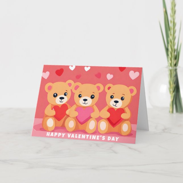 Carte Jour des Valentines Teddy Ours Coeur rose rouge (Devant)
