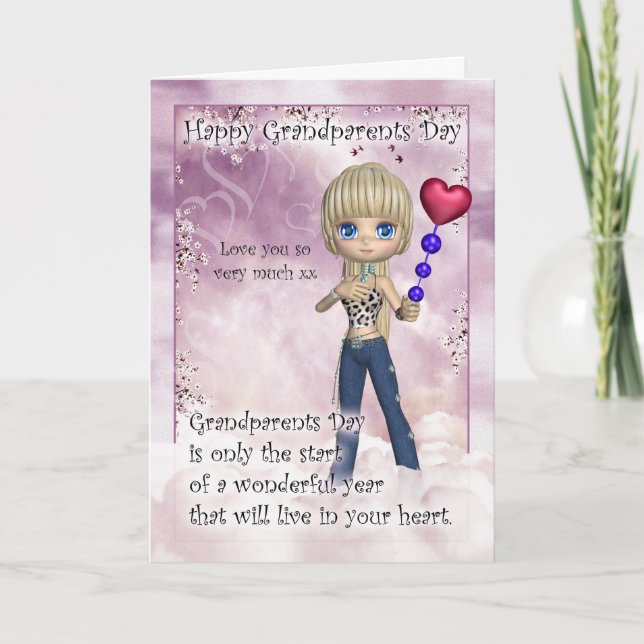 Carte Jour Grand-Parents - Jolie Petite Fille Avec (Devant)