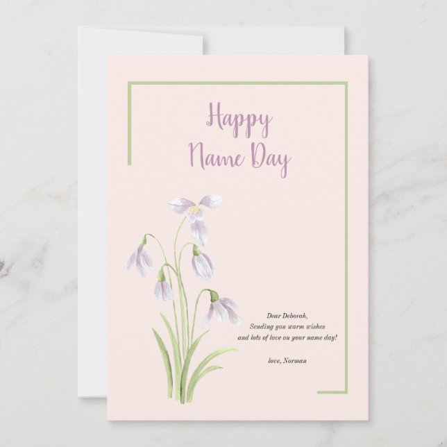 Carte Jour Nom Floral Snowdrop (Devant)