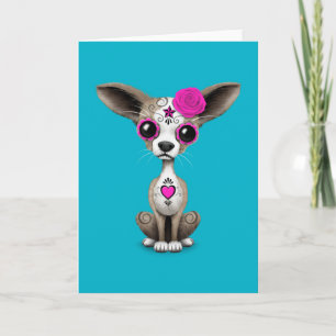 Carte Jour rose du crâne de sucre mort Chihuahua Chiuppy