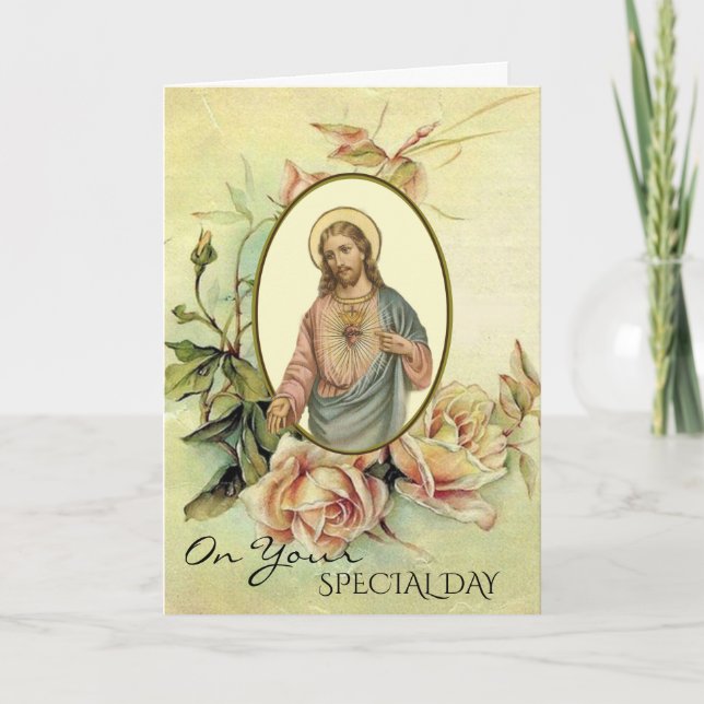 Carte Jour spécial du Sacré-Coeur de Jésus Roses (Devant)