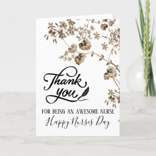Carte Jour vintage des infirmières joyeuses florales  