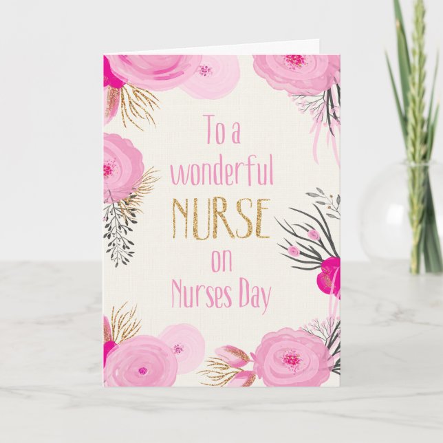 Carte Journée des infirmières - Jolies fleurs roses et é (Devant)