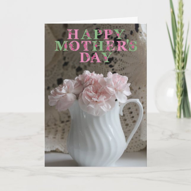 Carte Journée des mères de bouquet rose et dentelle (Devant)