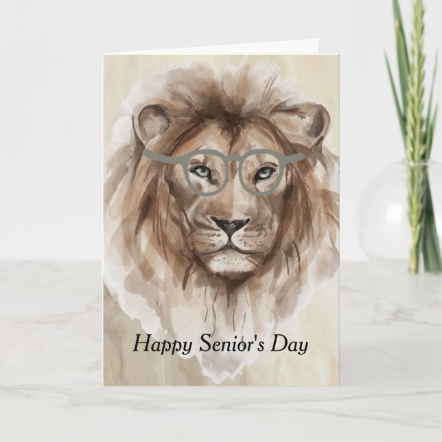 Carte Journée des seniors avec le lion aquarelle (Devant)