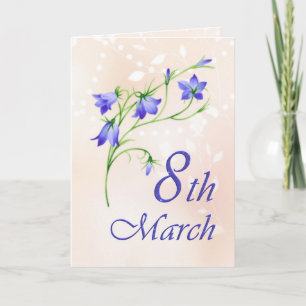 Carte Journée internationale de la femme, fleurs de bleu