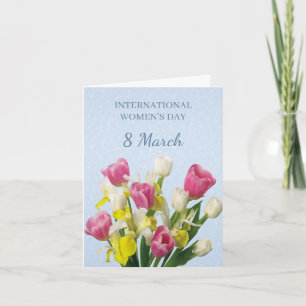 Carte Journée internationale de la femme, tulipes roses 