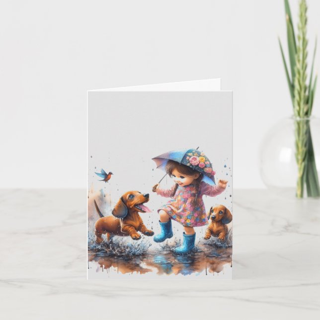 Carte Jours de pluie Dachshund (téléchargeable)  (Devant)