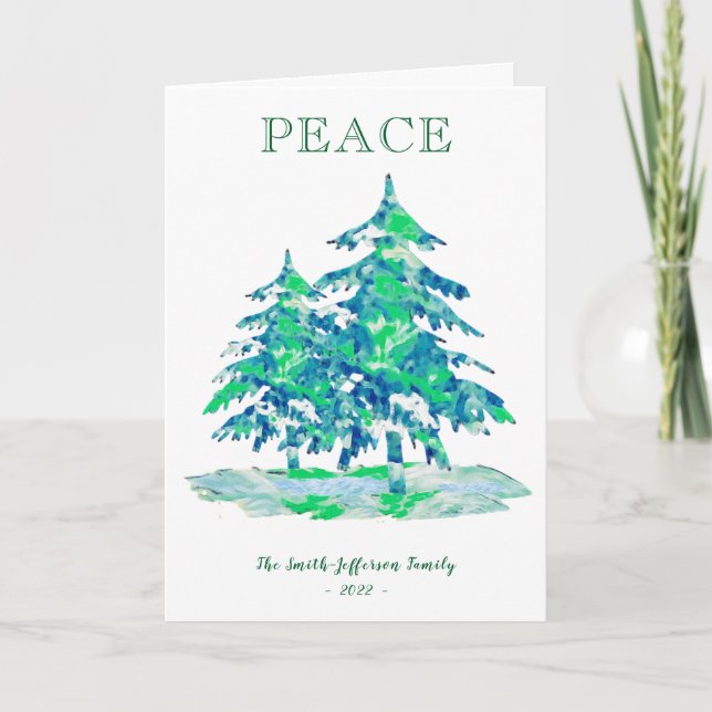 Carte Jours fériés d'arbres de Noël vert peint de paix (Devant)