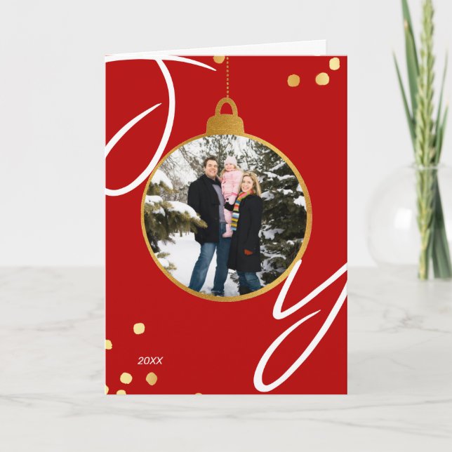 Carte Joy Bauble Photo personnalisée Gold Foil Noël (Devant)