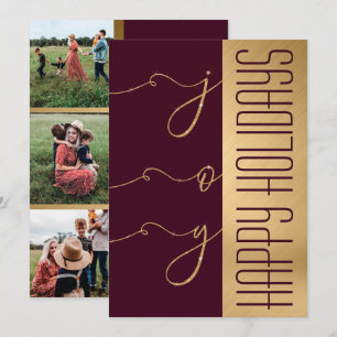 Carte Joy Elegant Gold Burgundy Parties scintillant Phot