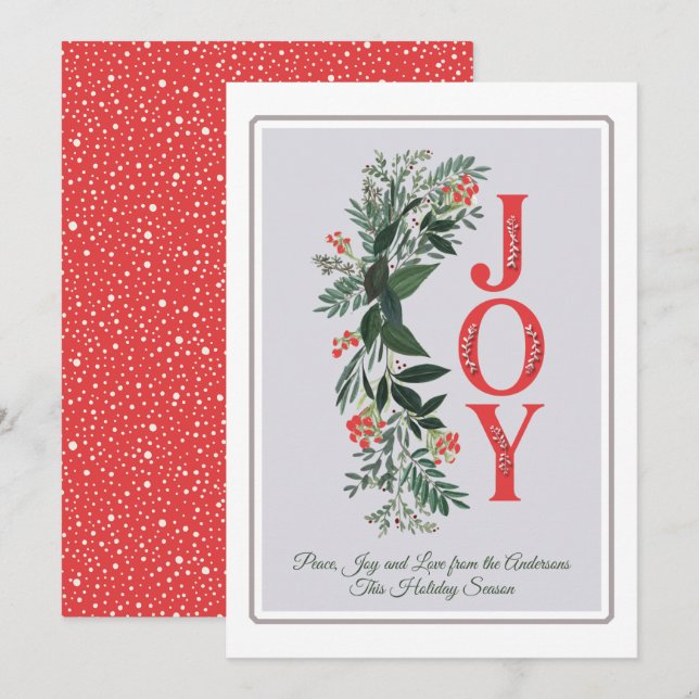 Carte Joy Green Cadre gris classique Peace Love Holiday (Devant / Derrière)