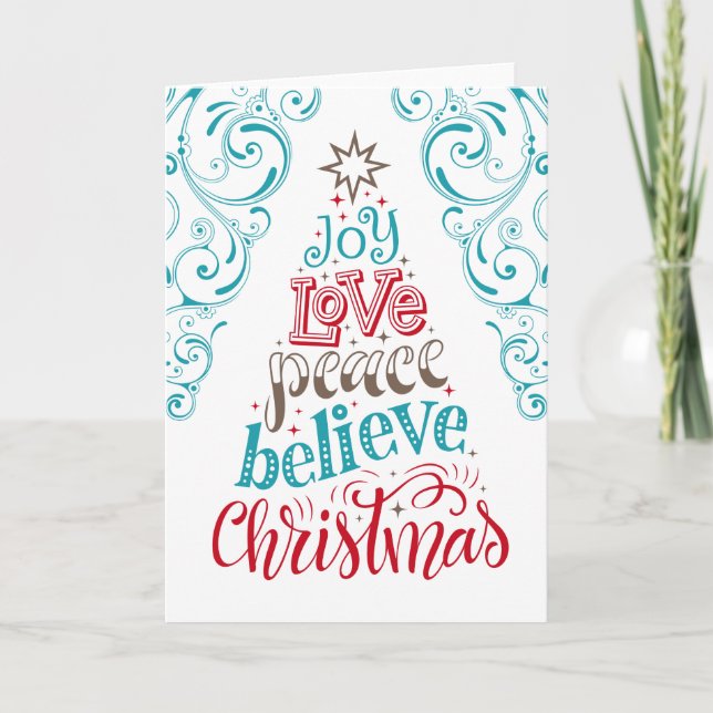 Carte Joy Love Peace Believe Christmas (Devant)