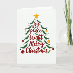 Carte Joy Peace Bright Merry Christmas Tree Card