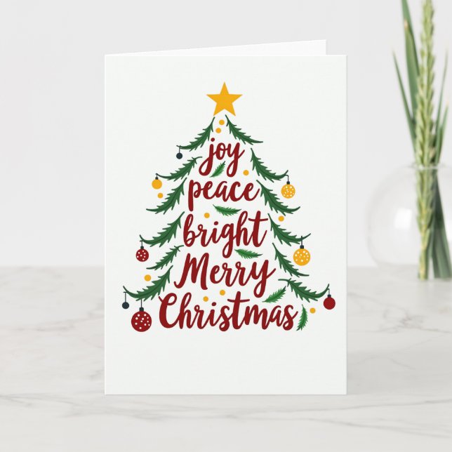 Carte Joy Peace Bright Merry Christmas Tree Card (Devant)