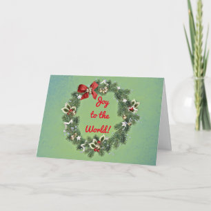 Carte Joy to the World Wreath Christmas Holiday Card