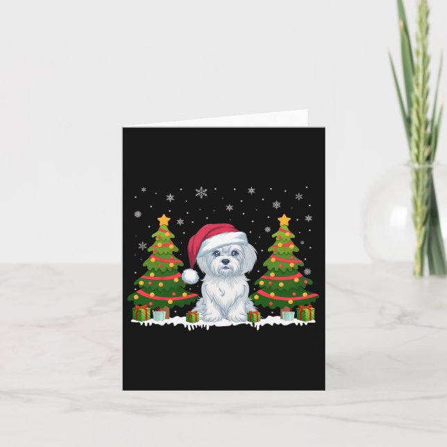 Carte Joyau de Noël Lumière Chien Maltais Santa Chapeau  (Devant)
