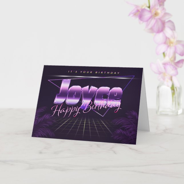 Carte Joyce Name Prénom lila retro Date de naissance (Orchidée)