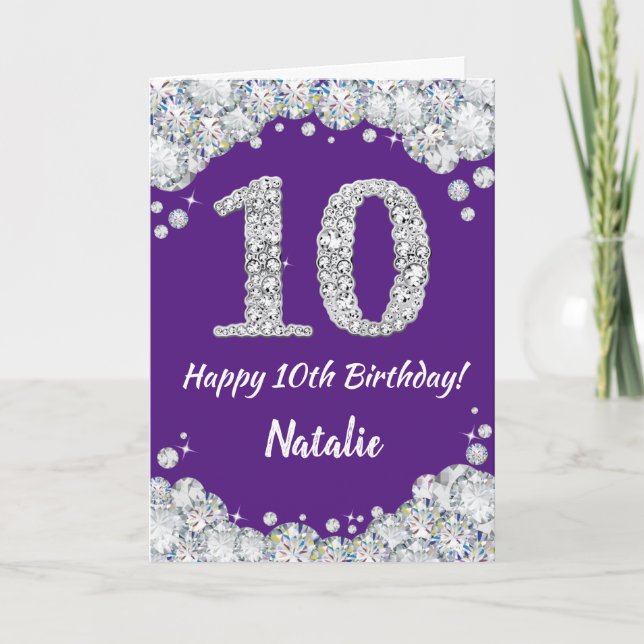 Carte Joyeuse 10e anniversaire Parties scintillant viole (Devant)