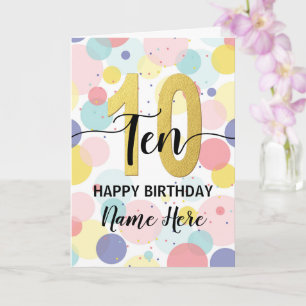 Carte Joyeuse 10e anniversaire Pastel Rainbow Gold Woman