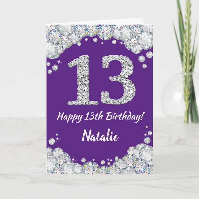 Carte Joyeuse 13e anniversaire Parties scintillant viole (Devant)
