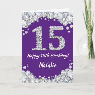 Carte Joyeuse 15e anniversaire Parties scintillant viole