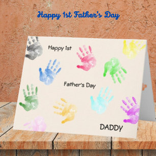 Carte Joyeuse 1ère fête des pères Papa Empreinte de main