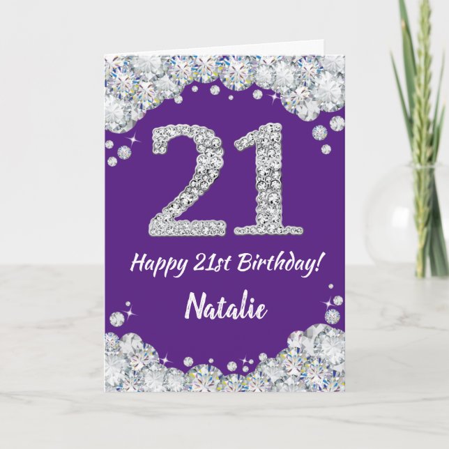 Carte Joyeuse 21e anniversaire Parties scintillant viole (Devant)