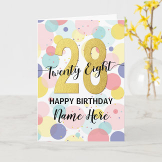 Carte Joyeuse 28ème anniversaire Pastel Rainbow Gold Wom