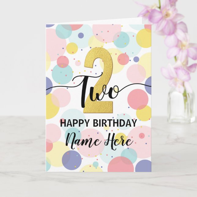 Carte Joyeuse 2e anniversaire Pastel Rainbow Gold Woman (Orchidée)