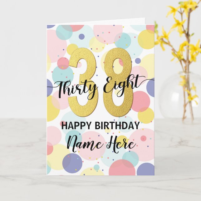 Carte Joyeuse 38e anniversaire Pastel Rainbow Gold Woman (Fleur jaune)