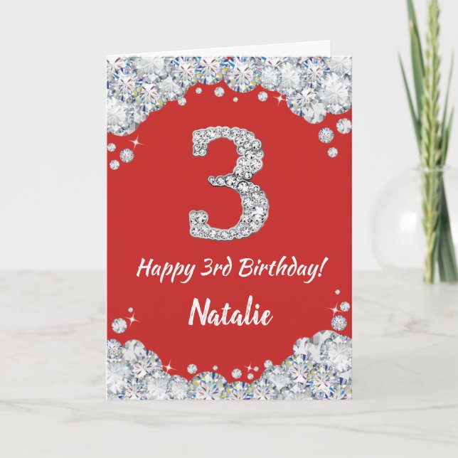 Carte Joyeuse 3e anniversaire Parties scintillant rouge  (Devant)