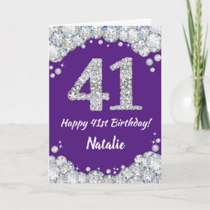 Carte Joyeuse 41e anniversaire Parties scintillant viole