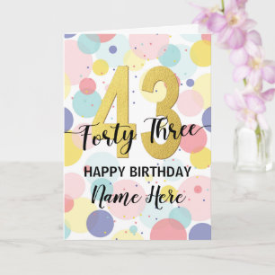 Carte Joyeuse 43e anniversaire Pastel Rainbow Gold Woman