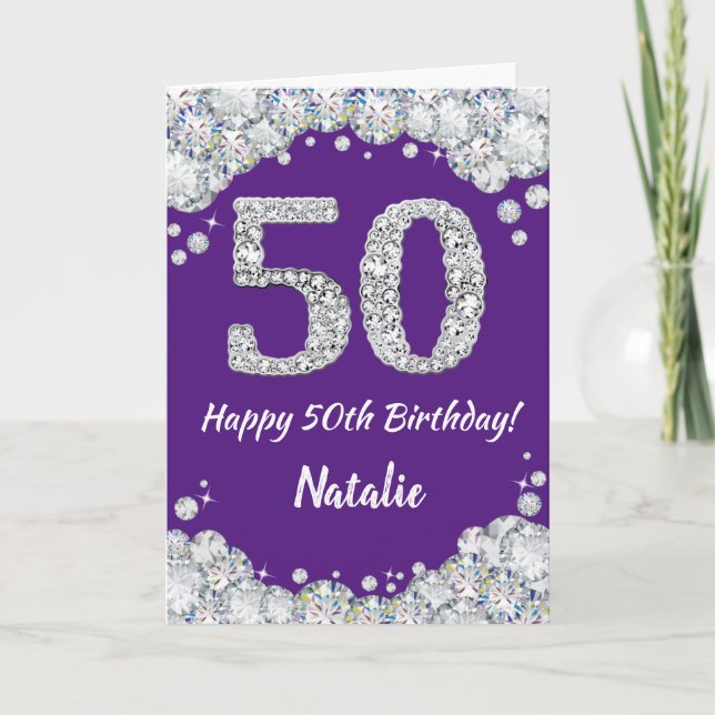 Carte Joyeuse 50e anniversaire Parties scintillant viole (Devant)