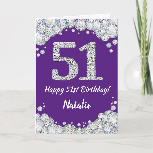 Carte Joyeuse 51e anniversaire Parties scintillant viole (Devant)