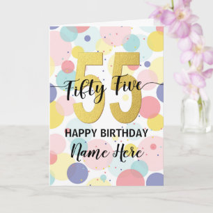 Carte Joyeuse 55e anniversaire Pastel Rainbow Gold Woman