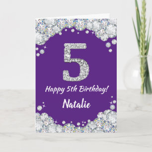 Carte Joyeuse 5e anniversaire Parties scintillant violet
