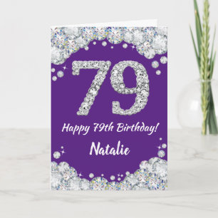 Carte Joyeuse 79e anniversaire Parties scintillant viole