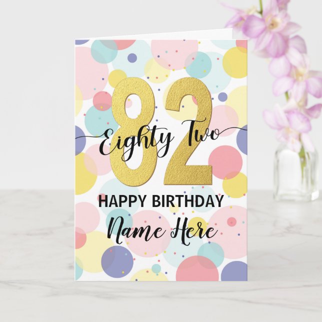 Carte Joyeuse 82e anniversaire Pastel Rainbow Gold Woman (Orchidée)