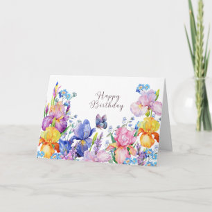 Carte Joyeuse aquarelle d'anniversaire Iris Fleurs et Ja