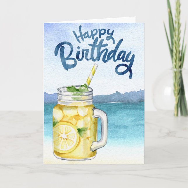 Carte Joyeuse aquarelle d'anniversaire Lemonade Beach (Devant)