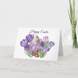 Carte Joyeuse Aquarelle de Pâques Fleurs de Crocus pourp