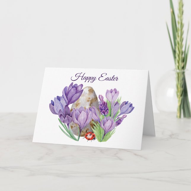 Carte Joyeuse Aquarelle de Pâques Fleurs de Crocus pourp (Devant)
