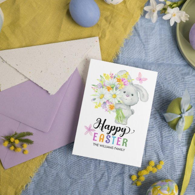 Carte Joyeuse aquarelle de Pâques Floral mignonne lapin (Créateur téléchargé)