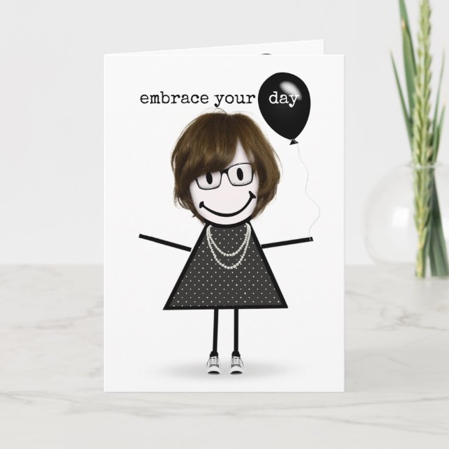 Carte Joyeuse bâton d'anniversaire fille avec ballons (Devant)