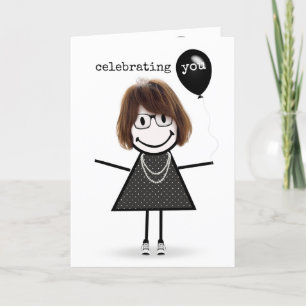 Carte Joyeuse bâton d'anniversaire fille avec ballons