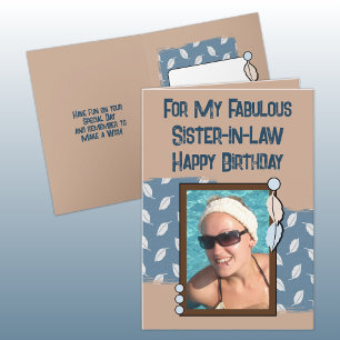 Carte Joyeuse belle-soeur d'Anniversaire photo bleu brun